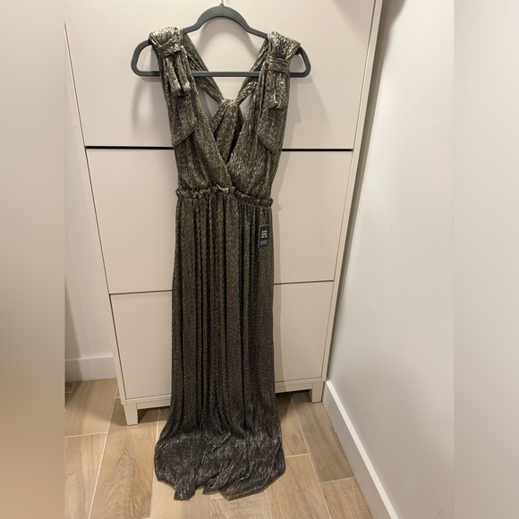 RACHEL ZOE X EXPRESS BLACK METALLIC TIE SHOULDER MAXI DRESS - Picture 3 of 7